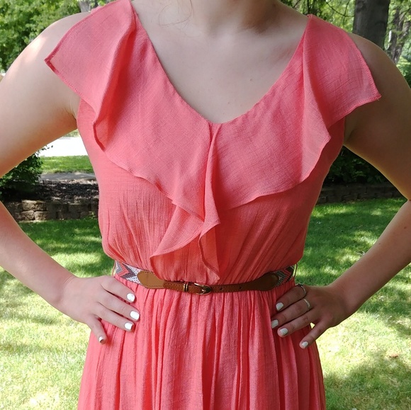 Iz Byer Dresses & Skirts - iZ Byer Coral Belted Sundress